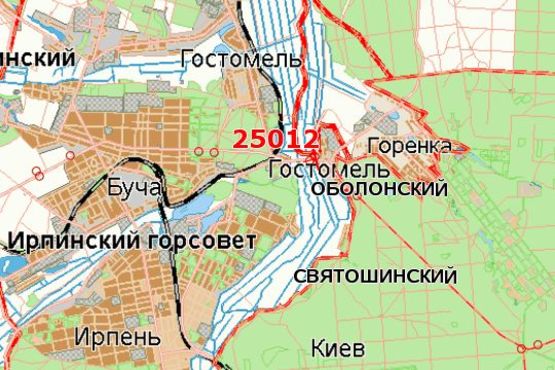 Схема рекламной плоскости по адресу Київ - Ковель, 10км+000м від Києва  (Гостомель) (в напр. Києва)