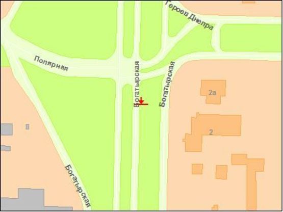 Схема рекламной плоскости по адресу Богатырькая ул. 2- Герoев Днепра ул.