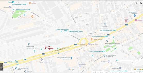 Схема рекламной плоскости по адресу Приміський Вокзал м. Львова (120 м до ТЦ СКРИНЯ) місце №1