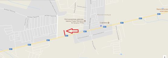 Схема рекламної площини за адресою М-11 Львів Шегині, км 13+500, праворуч (с Конопниця, Зелендекор, ГК Софіївка)