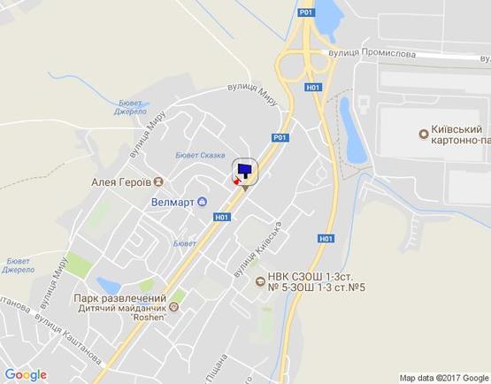 Схема рекламной плоскости по адресу м. Обухів, вул. Київська,168, навпроти ринку та житлового комплексу "Нектарний"; за поворотом до супермаркета "Велика кишеня"