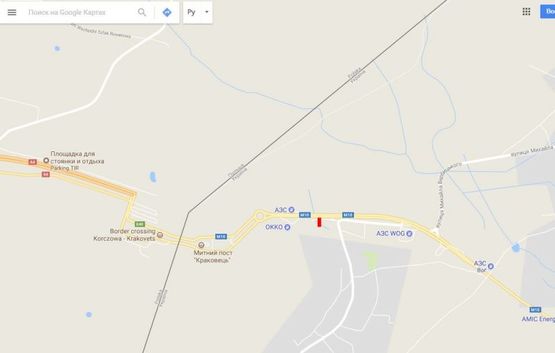 Схема рекламної площини за адресою Краківець к1, кордон (ліворуч)  в' їзд з Польщі