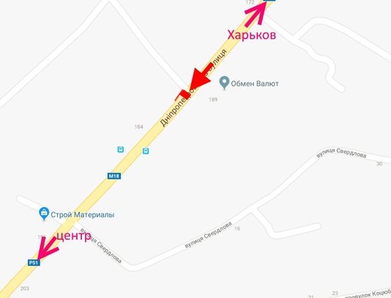 Схема рекламной плоскости по адресу Мерефа-ул. Днепровская-пер. Гоголя-в центр