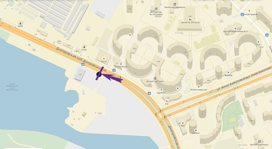 Схема рекламной плоскости по адресу Днепровская Набережная, напротив суп-та "Новус", на светофоре