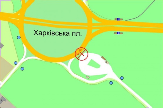 Схема рекламной плоскости по адресу Харьковская площадь (выезд из Бортничей с территории АЗС БРСМ)