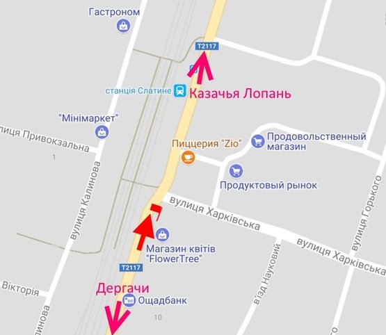 Схема рекламної площини за адресою Слатино-ул. Центральная-ЖД вокзал-в ст. Казачьей Лопани