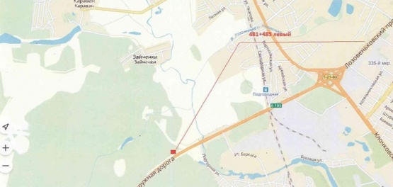 Схема рекламной плоскости по адресу Окружная дорога (траса М-03 км 481+485) от Лозовеньковского просп., ул. Клочковской  в сторону ул. Залютинской, из города к Киевской трассе