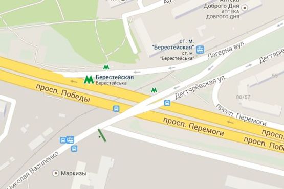 Схема рекламной плоскости по адресу Миколи Василенка вул. - Перемоги просп. (в напр. Дегтяревської  вул.)