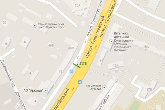 Схема рекламной плоскости по адресу Голосіївський просп., 48: зупинка гр.транспорту "Деміївський провулок" (в напр. Голосіївської пл. )