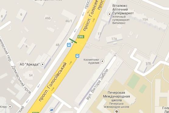 Схема рекламної площини за адресою Голосіївський просп., 48: зупинка гр.транспорту "Деміївський провулок" (в напр. Московської пл. )