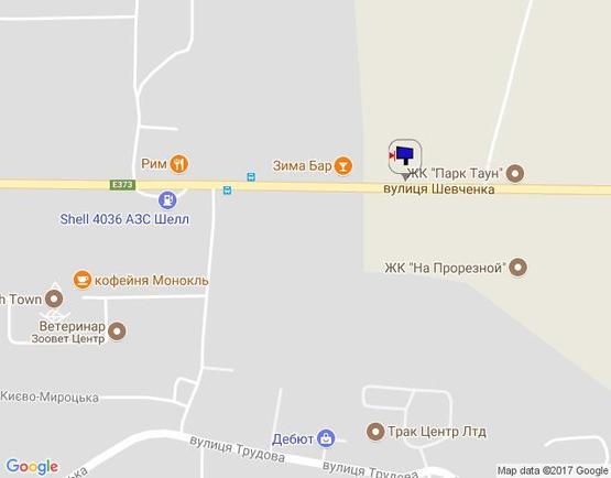 Схема рекламної площини за адресою м. Буча, траса М07, км 25+650 право, вул. Шевченка, перед ЖК "Парк Таун", ЖК "На Прорізній"