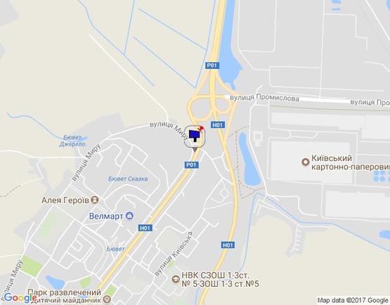 Схема рекламной плоскости по адресу м. Обухів, вул. Київська, 123 - вул. Миру (в''їзд в Обухів з Києва, Українки)