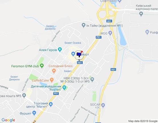 Схема рекламной плоскости по адресу м. Обухів, вул. Київська, 117, біля супермаркета "Велика кишеня" (автозупинка "Піщана")