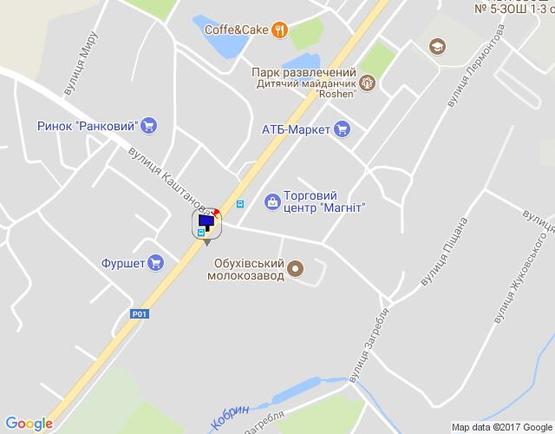 Схема рекламной плоскости по адресу м. Обухів, вул..Київська, 154 навпроти супермаркета "Фуршет")