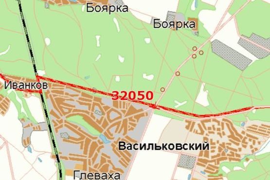 Схема рекламной плоскости по адресу Київ - Одеса, 14км+600м до  Києва (поворот на Васильків) (в напр. Одессы)