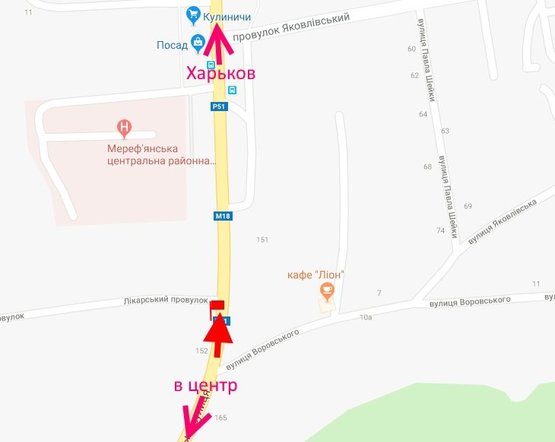 Схема рекламной плоскости по адресу Мерефа-ул. Днепровская-пер. Лекарский-в ст Харькова