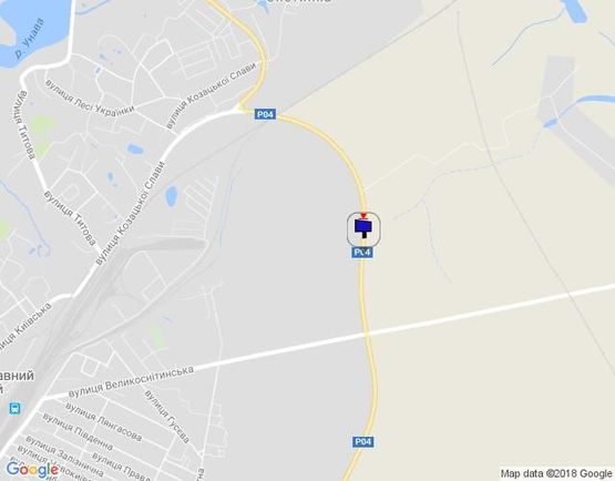 Схема рекламної площини за адресою г.Фастов Окружная дорога между ул.Великоснитынской и ул.Щербакова. 500 м до перекрестка с ул.Великоснитынской