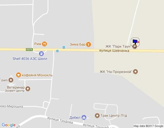 Схема рекламной плоскости по адресу м. Буча, траса М07, км 25+300 право, вул. Шевченка,  на перехресті (світлофор), заїзд  до ЖК "Парк Таун" , ЖК "На Прорізній"