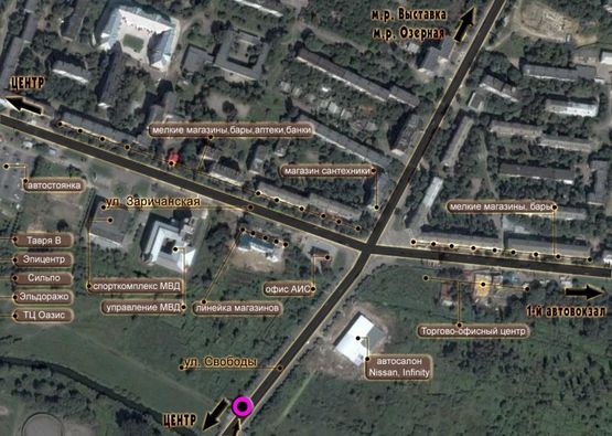 Схема рекламної площини за адресою вул.Свободи, мост через р.П.Буг. неподалік: автосалон "Ниссан" (центр)