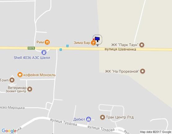 Схема рекламної площини за адресою м. Буча, траса М07, км 25+850 право, вул. Шевченка, ресторан "Зима Бар"