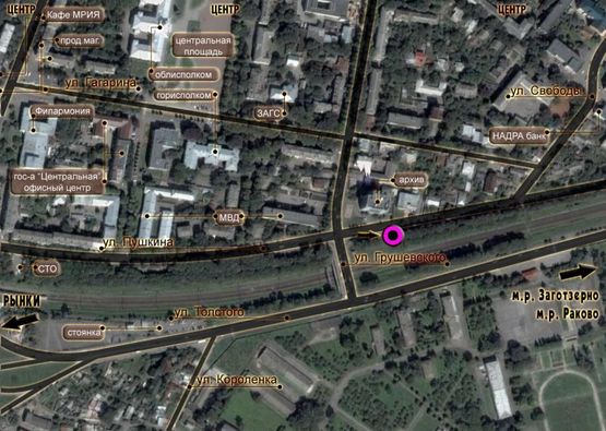 Схема рекламной плоскости по адресу перехрестя вул.Пушкіна - вул.Грушевского. (центр)