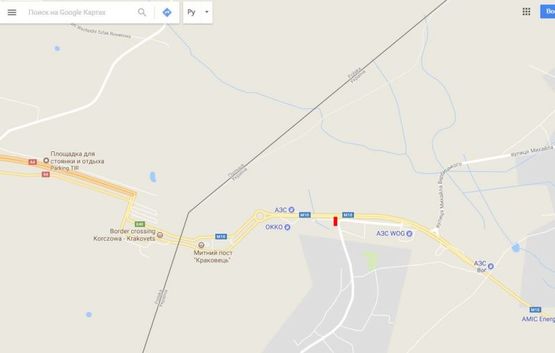 Схема рекламной плоскости по адресу Краківець к2, кордон (ліворуч) в' їзд з Польщі