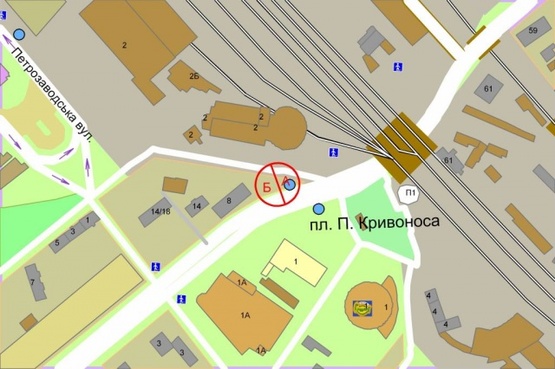 Схема рекламної площини за адресою Василия Липковского ул. (Урицкого) / Максима Кривоноса площадь (остановка)