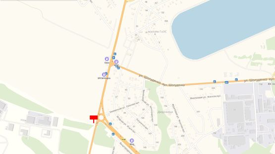 Схема рекламної площини за адресою Трасса Р-02 Киев-Овруч, 600 м. от поворота из г. Вышгорода в г. Киев (пл. Шевченко), справа