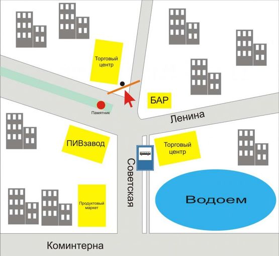 Схема рекламной плоскости по адресу вул.Миру (біля ТЦ). неподалік:  (центр)