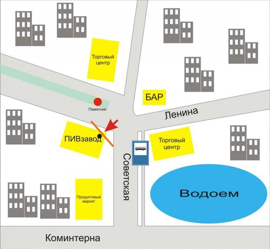 Схема рекламной плоскости по адресу вул.Миру (біля пивзаводу). неподалік:  (центр)