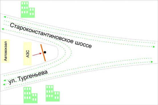 Схема рекламної площини за адресою Старокостянтинівське шосе. неподалік:  (виїзд з міста)