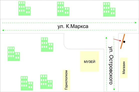 Схема рекламної площини за адресою перехрестя вул.Героїв Небесної Сотні - вул.Островського (музей). неподалік: центральна площа (центр)