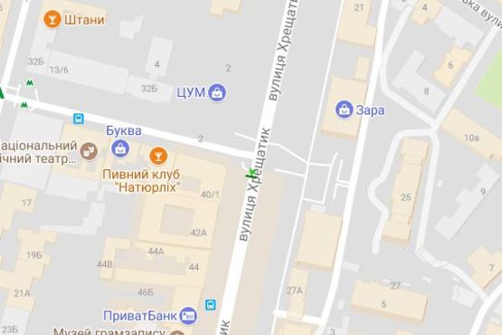 Схема рекламной плоскости по адресу Хрещатик вул., 40 - Богдана Хмельницького вул., (навпроти ЦГ)  (№1)