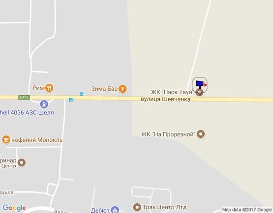 Схема рекламной плоскости по адресу м. Буча, траса М07, км 25+300 право, вул. Шевченка,  на перехресті (світлофор), заїзд  до ЖК "Парк Таун" , ЖК "На Прорізній"