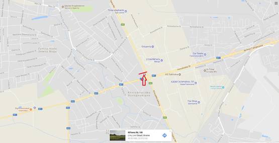 Схема рекламной плоскости по адресу Об'їзна М-10 З. О. м. Львова, Кільцева розв'язка від вул. Городоцької в напрямку до Автосалону Honda, Епіцентру, Метро (верхній)