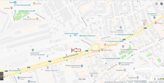 Схема рекламной плоскости по адресу Приміський Вокзал м. Львова місце №3