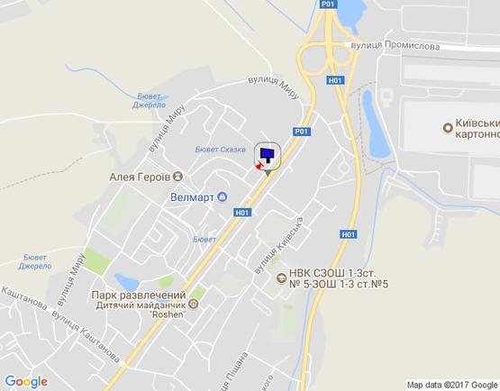 Схема рекламной плоскости по адресу м. Обухів, вул..Київська, 117, перед поворотом до супермаркета "Велмарт"