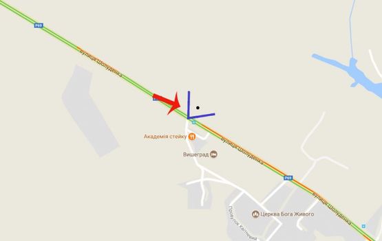 Схема рекламной плоскости по адресу Вышгород ул.Шолуденко (В)/ресторан "Вышеград" - в центр