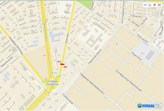 Схема рекламної площини за адресою ул. Краснова, 14 - пл. Толбухина (з міста ліва Призма)