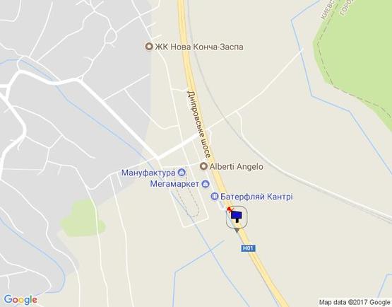 Схема рекламної площини за адресою Дніпровське шосе, за Мега Маркетом, напротив центра "Аракс-Ходесеевка", "Киев-Обухов", км 24+100 право