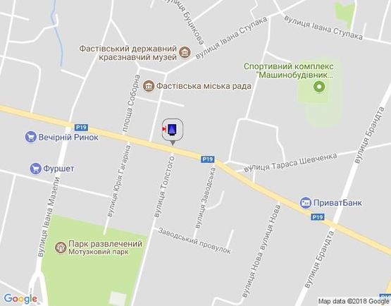 Схема рекламної площини за адресою г.Фастов,  перекресток ул.Льва Толстого и Соборной, 18