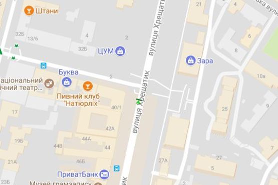 Схема рекламной плоскости по адресу Хрещатик вул., 40 - Богдана Хмельницького вул., (навпроти ЦГ)