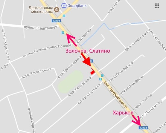 Схема рекламной плоскости по адресу Дергачи-ул. Петровского-стадион-в ст. Харькова