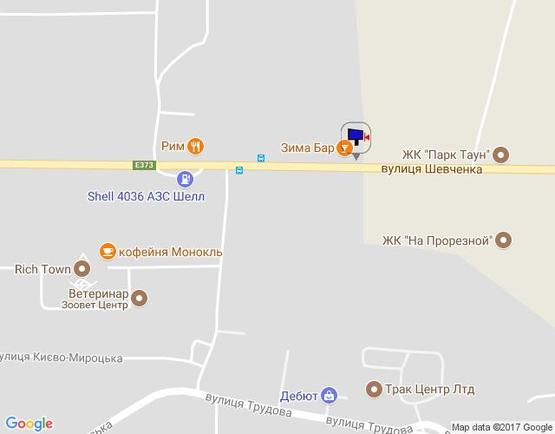 Схема рекламной плоскости по адресу м. Буча, траса М07, км 25+850 право, вул. Шевченка, в'їзд в Бучу,  ресторан "Зима Бар", ресторан "Рим"