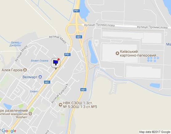 Схема рекламной плоскости по адресу м. Обухів, вул..Київська, 117, перед поворотом до супермаркета "Велмарт"