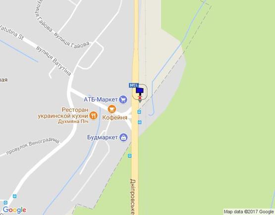 Схема рекламной плоскости по адресу Дніпровське шосе,  поворот на с.Лісники, зупинка "Лісники", траса Н-01 "Київ-Знам'янка", км 20+800 ліво