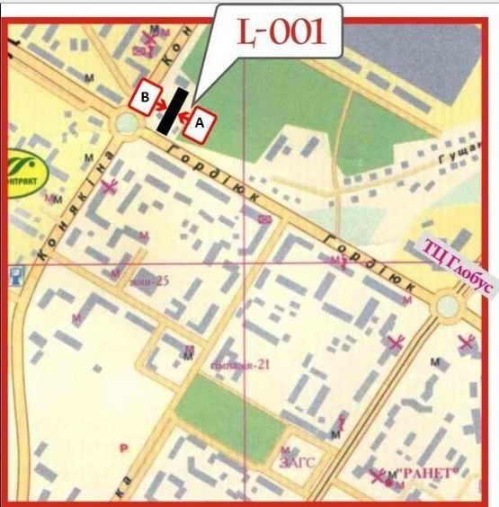 Схема рекламної площини за адресою вул. Гордіюк, 29 (район 40 кварталу, поруч кільце)