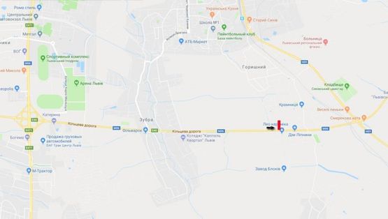 Схема рекламной плоскости по адресу Кільцева дорога, ( маг. Леокераміка, з-ка Окко) на Ів-Франківськ  (Пасіки-Зубрицьки)