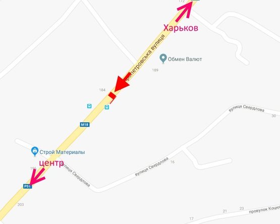 Схема рекламной плоскости по адресу Мерефа-ул. Днепровская-остановка Городская-в центр