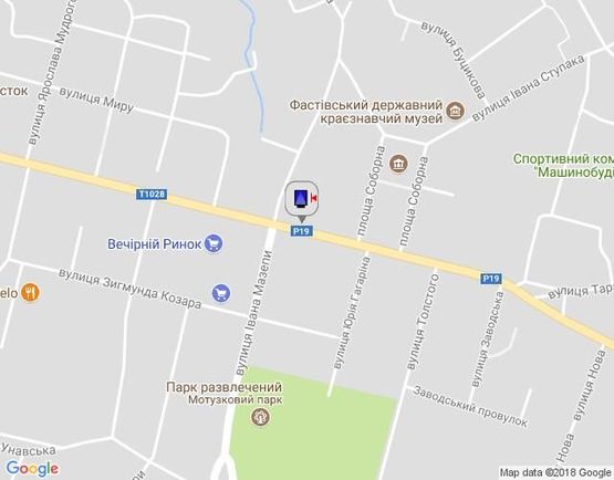 Схема рекламної площини за адресою г.Фастов, перекресток ул. Интернациональной и ул. Соборной